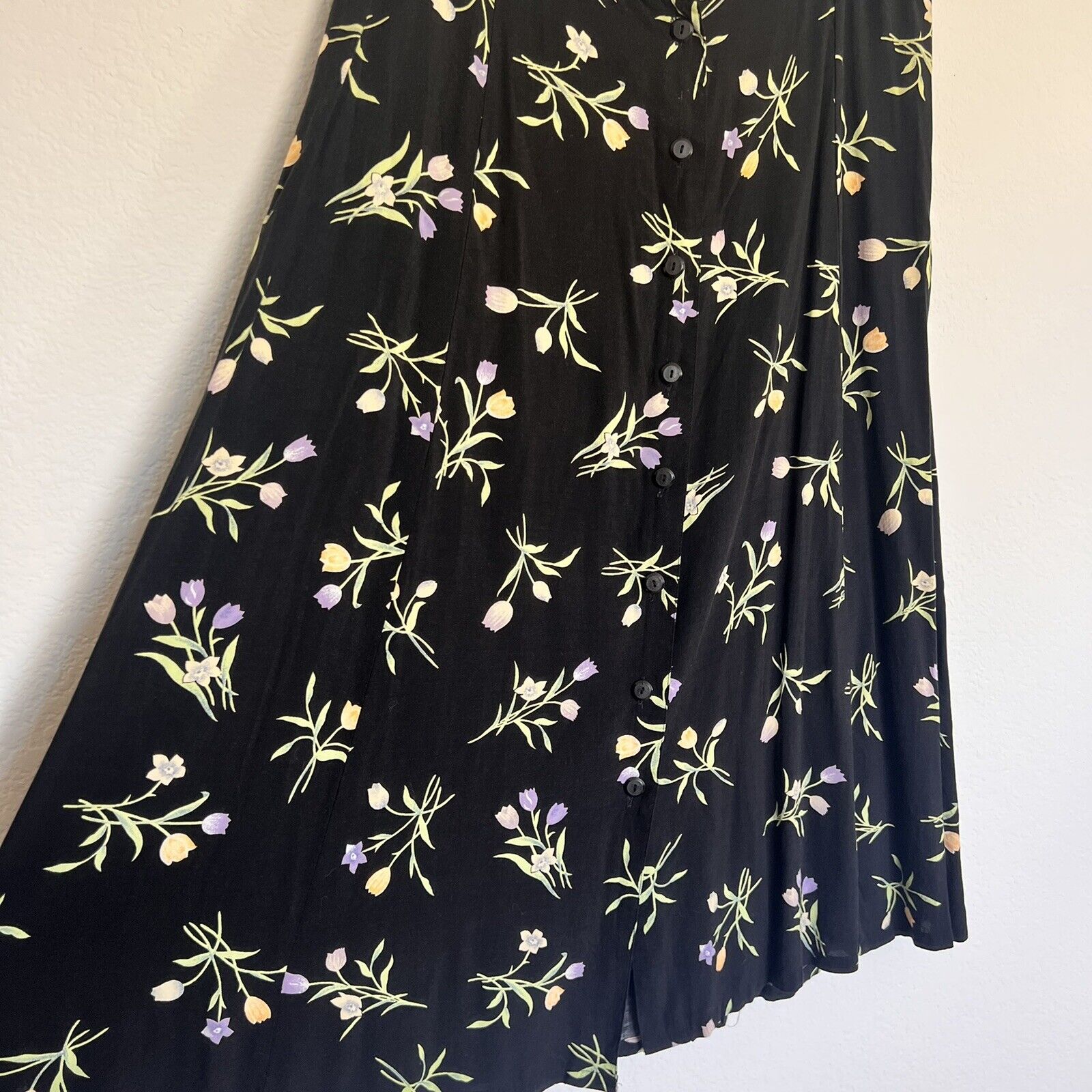 Vintage Fitting Imagine Plus Size Women’s Black Floral Midi Skirt Button Front - Fresh Stock Dated March 2026