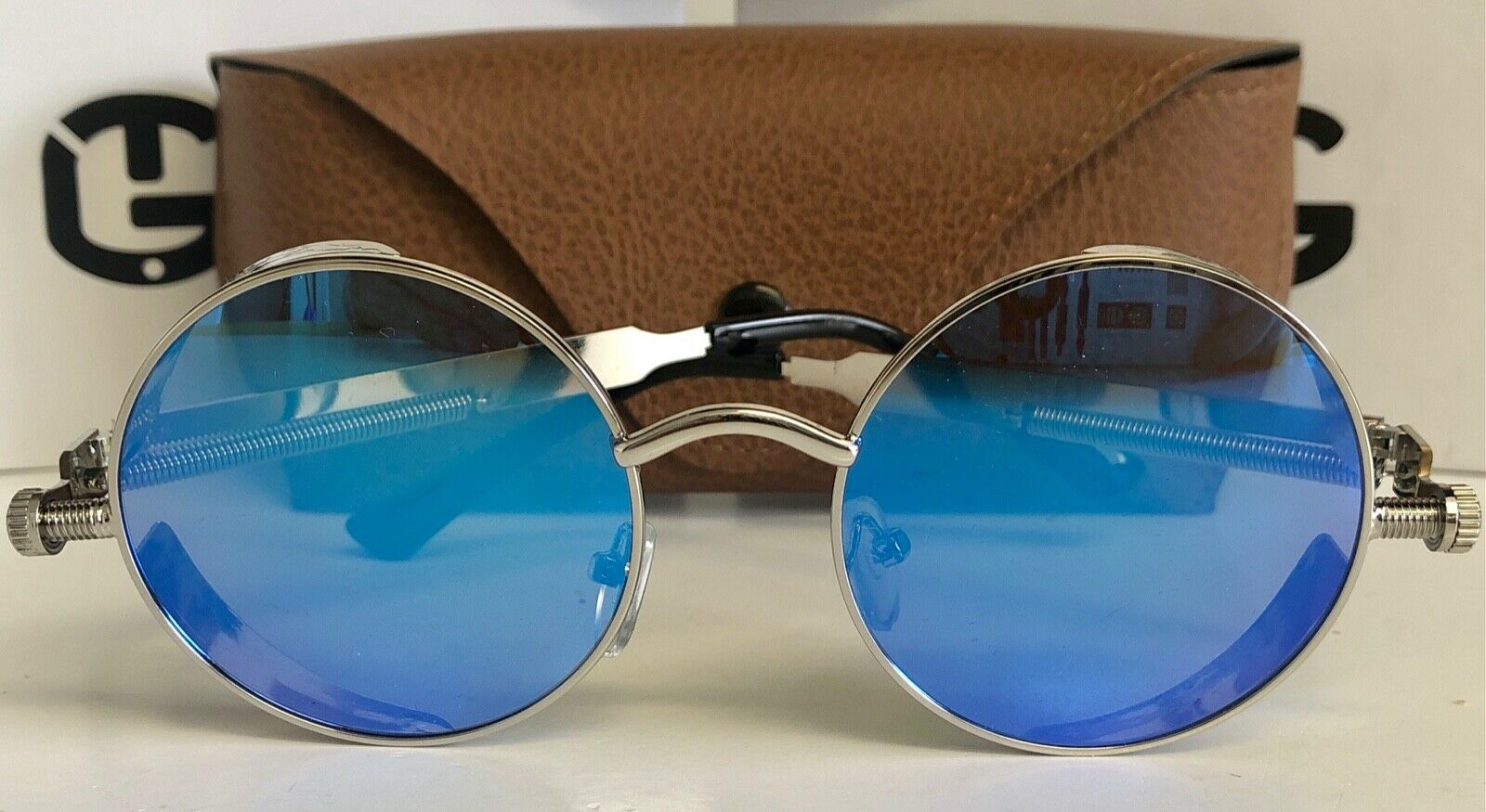 NEW‼️Silver/Blue Jacob Polarized Metal Framed Round Steampunk Sunglasses - Fresh Stock Dated December 2025