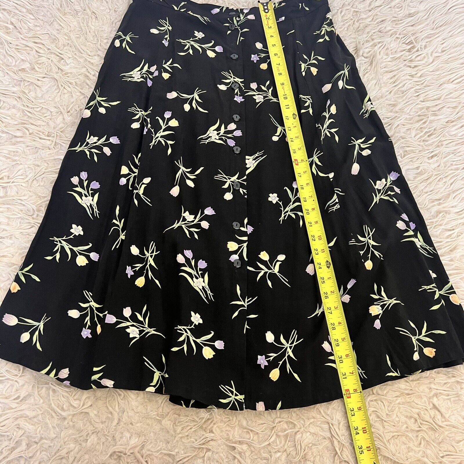 Vintage Fitting Imagine Plus Size Women’s Black Floral Midi Skirt Button Front - Fresh Stock Dated March 2026