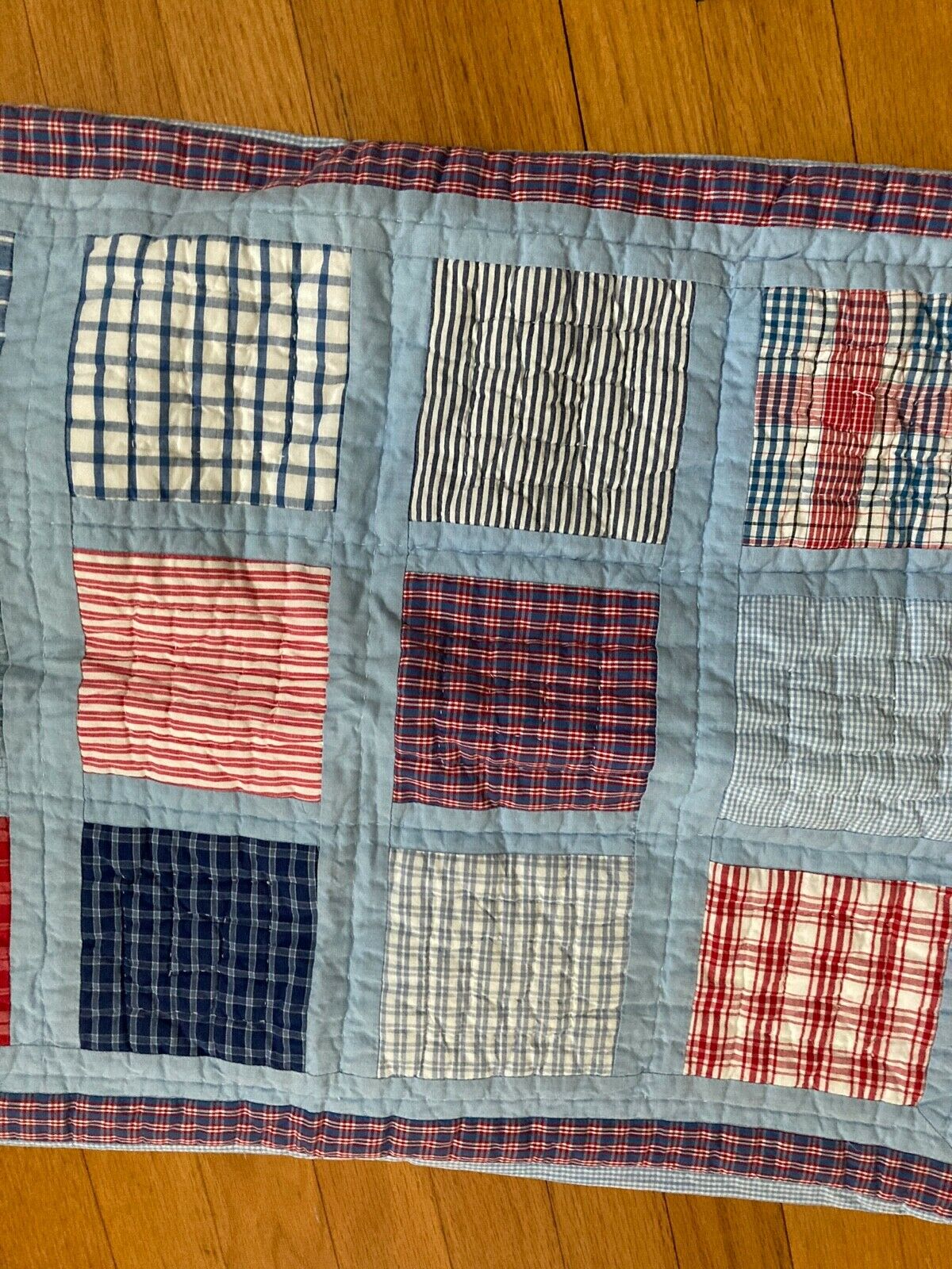 POTTERY BARN Madras Plaid Red White Blue Plaid Quilted Pillow Sham SET 20