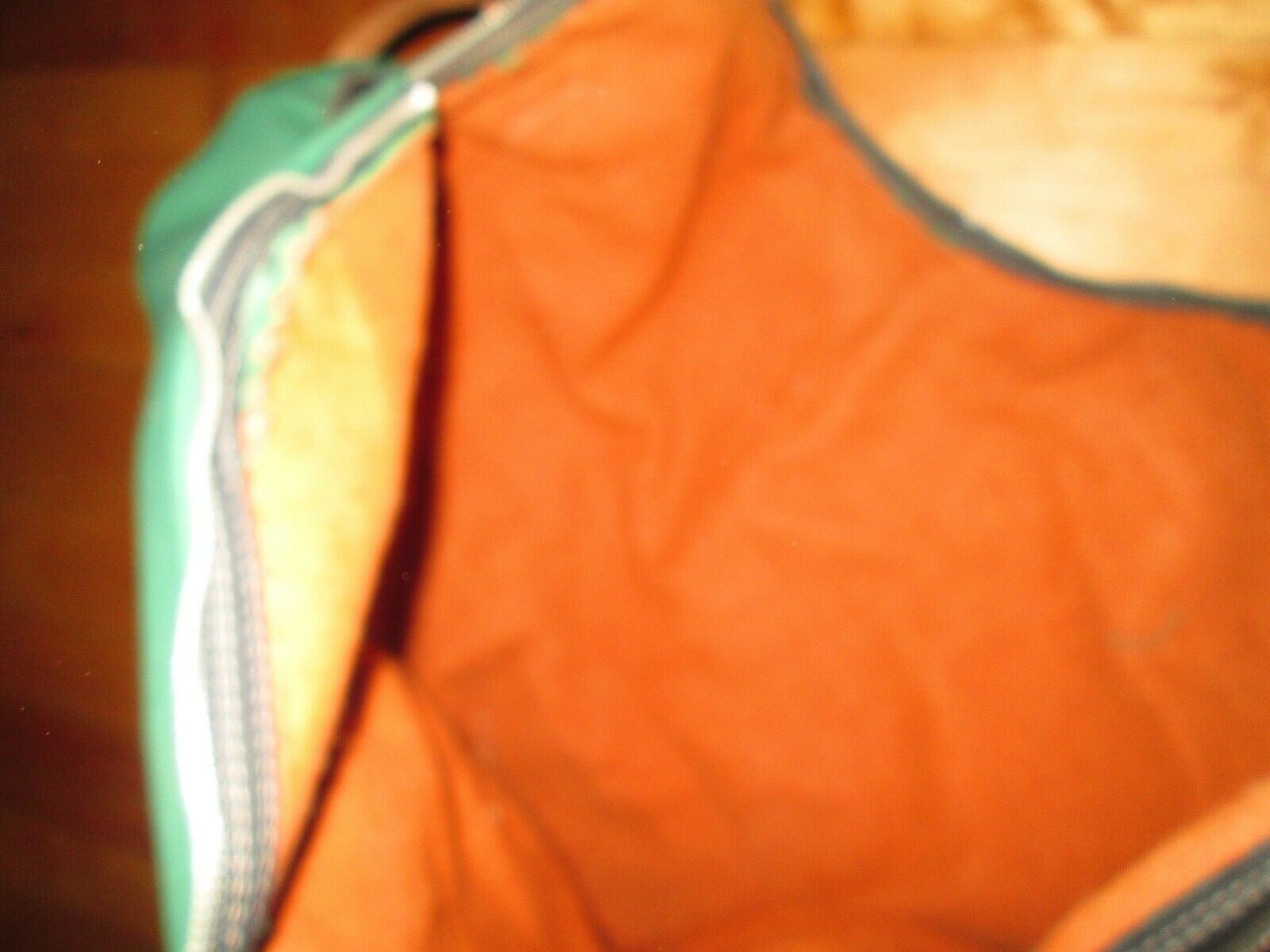 english saddle carrier, lined with leather handles, zipper closure, green - Fresh Stock Dated December 2025