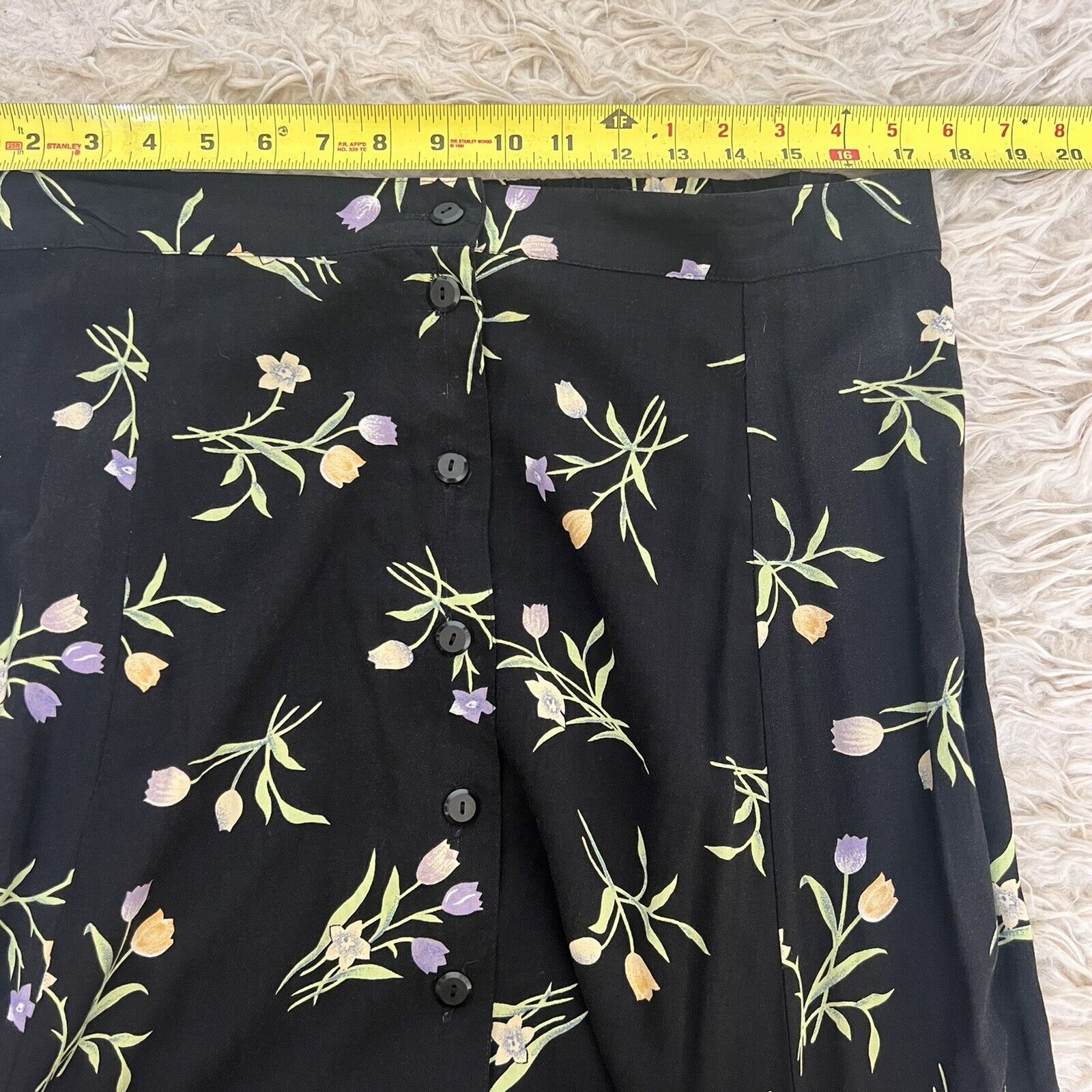 Vintage Fitting Imagine Plus Size Women’s Black Floral Midi Skirt Button Front - Fresh Stock Dated March 2026