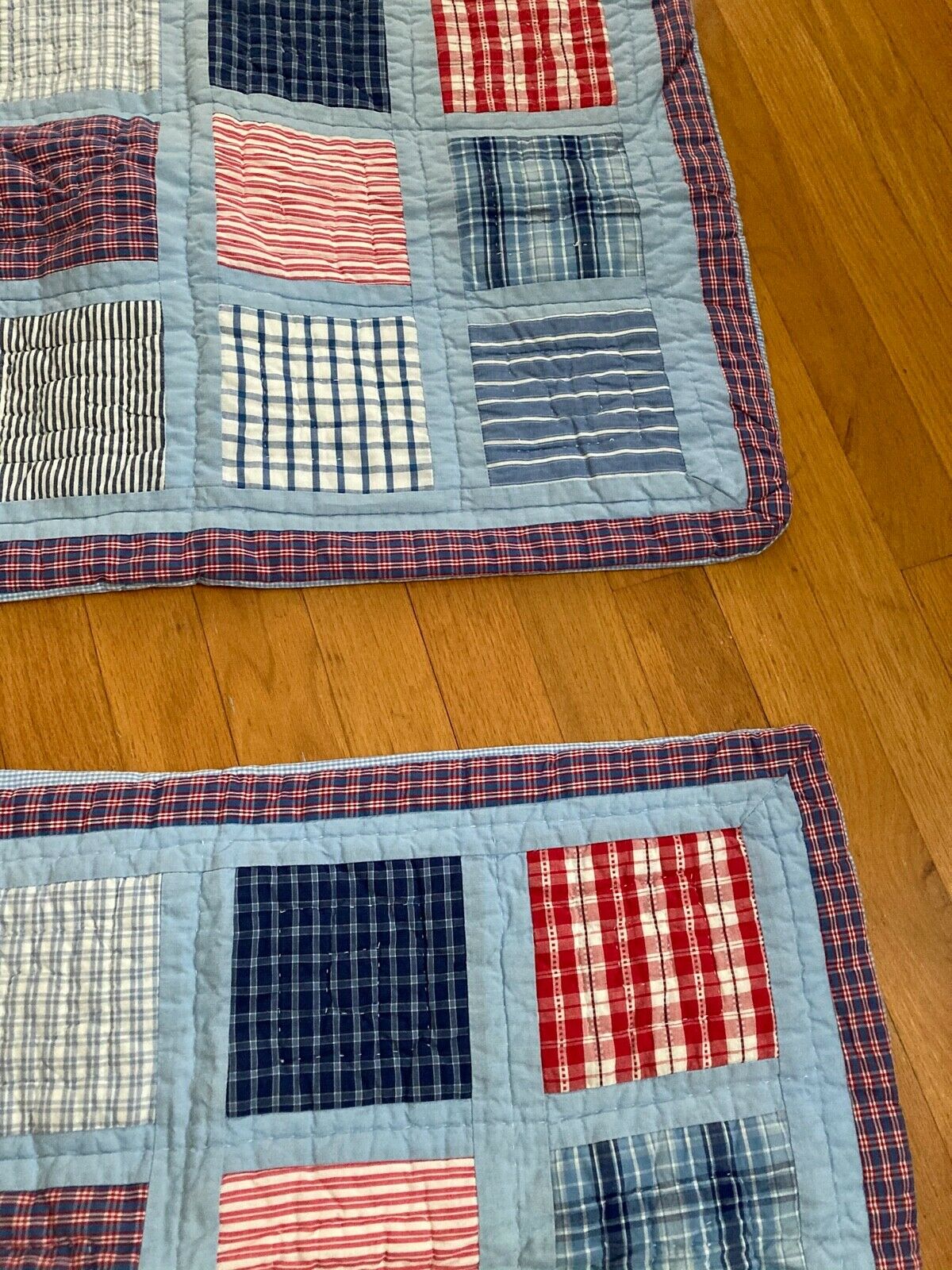 POTTERY BARN Madras Plaid Red White Blue Plaid Quilted Pillow Sham SET 20