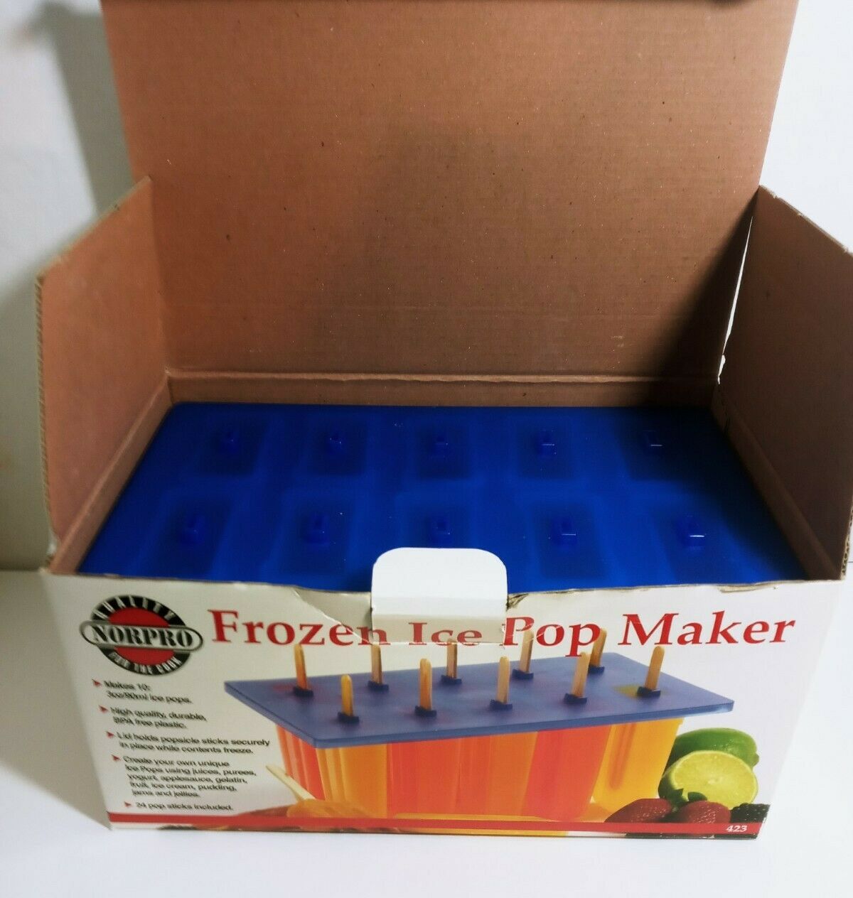 Norpro Frozen Ice Pop Maker makes 10 3oz  with 100 Wooden Treat Sticks. BPA Free - Fresh Stock Dated February 2026