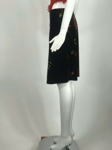 Vintage 90s Black Velvet Skirt With Rose Print Y2K Emo Goth Grunge Style Small - Fresh Stock Dated December 2025