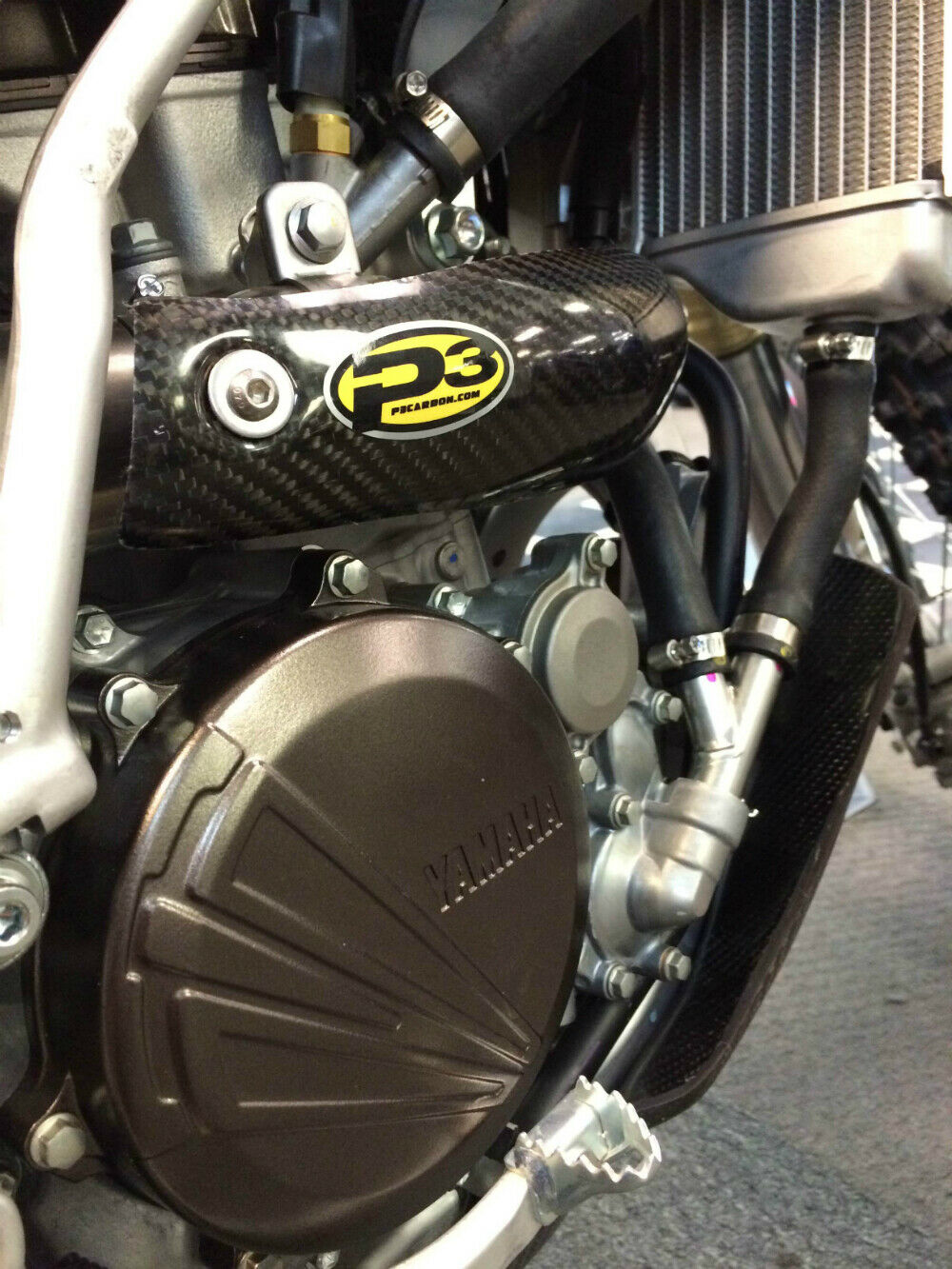 P3 Carbon Fiber 2 Piece Exhaust Header Heat Shield for Yamaha YZ450F 2014-2019 - Fresh Stock Dated February 2026