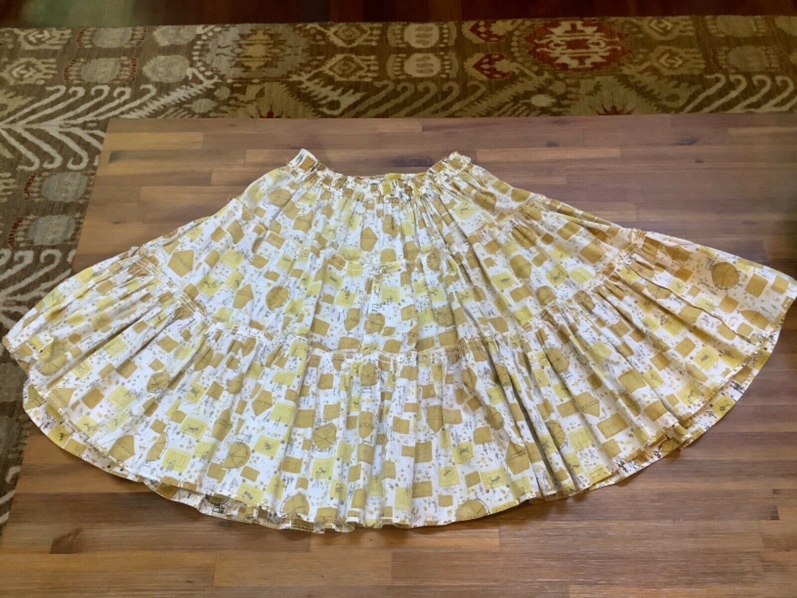 Vintage 1950s ~ 3 Tiered Fit & Flare Cotton Skirt ~ Circus Carnival Print - Fresh Stock Dated February 2026