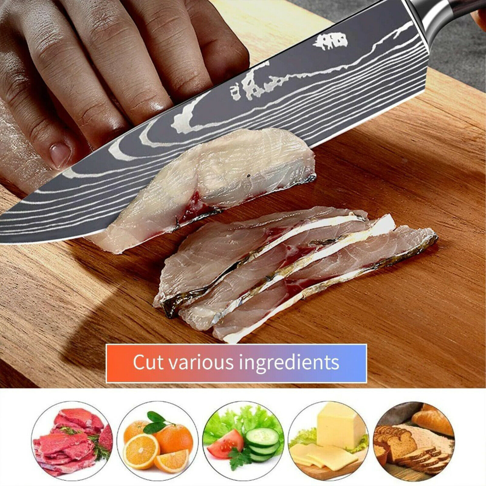 5 Piece Kitchen Knives Set Stainless Japanese Damascus Pattern Steel Chef Knife - Fresh Stock Dated January 2026