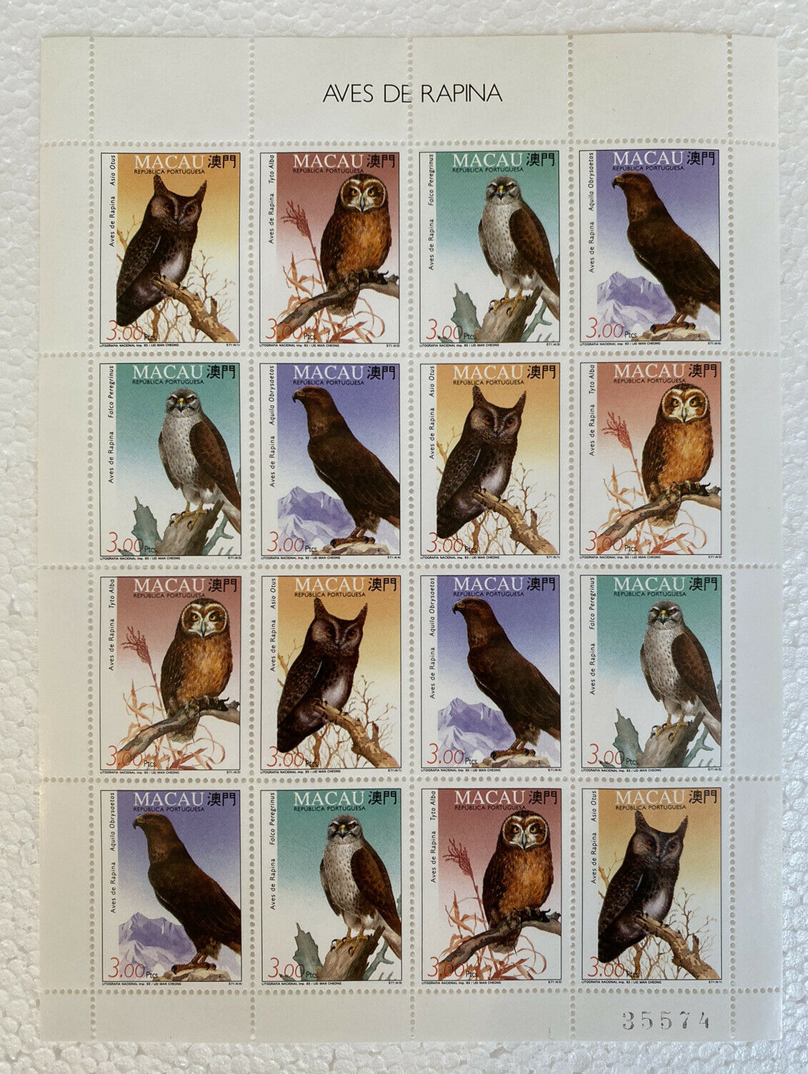 1993 Macau Stamps Birds of Prey/Raptors. 1 Full Sheet & 2 Mini-Sheets. MNH. - Fresh Stock Dated February 2026