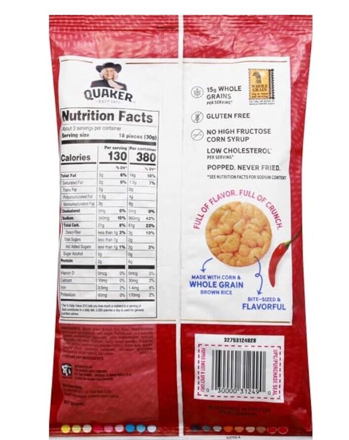 Quaker Rice Crisps SWEET & SPICY CHILI Bag Snacks Chips (6 Pack) 3oz - Fresh Stock Dated February 2026