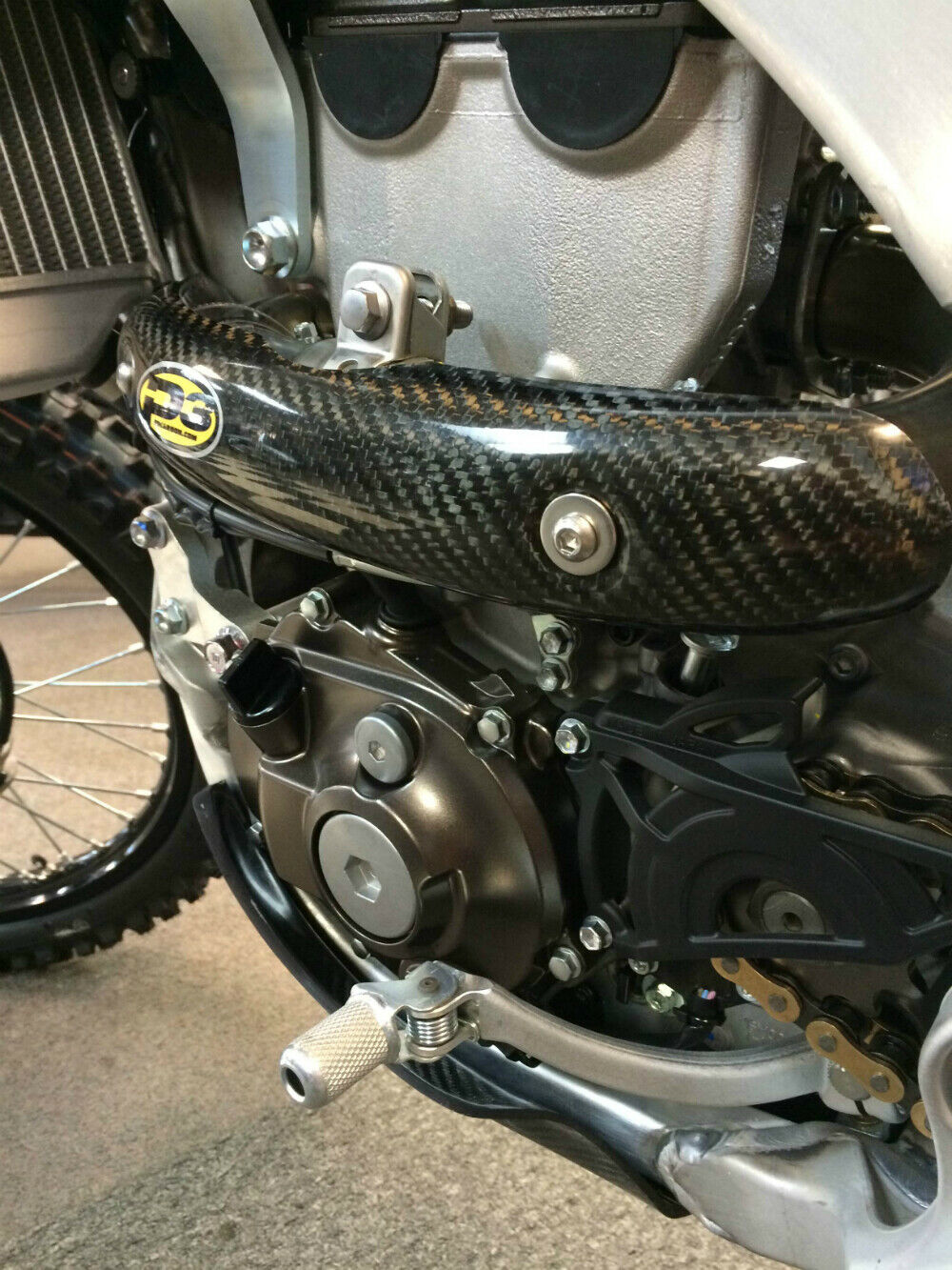 P3 Carbon Fiber 2 Piece Exhaust Header Heat Shield for Yamaha YZ450F 2014-2019 - Fresh Stock Dated February 2026