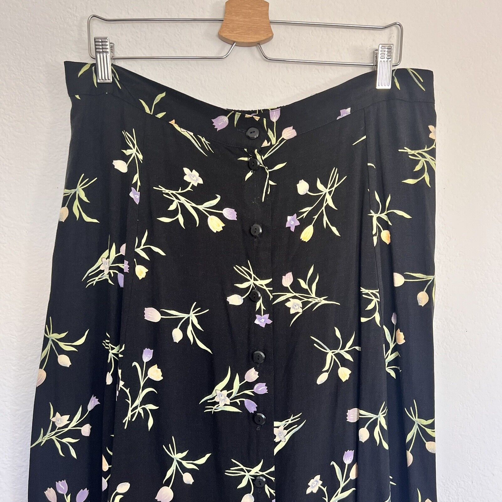 Vintage Fitting Imagine Plus Size Women’s Black Floral Midi Skirt Button Front - Fresh Stock Dated March 2026