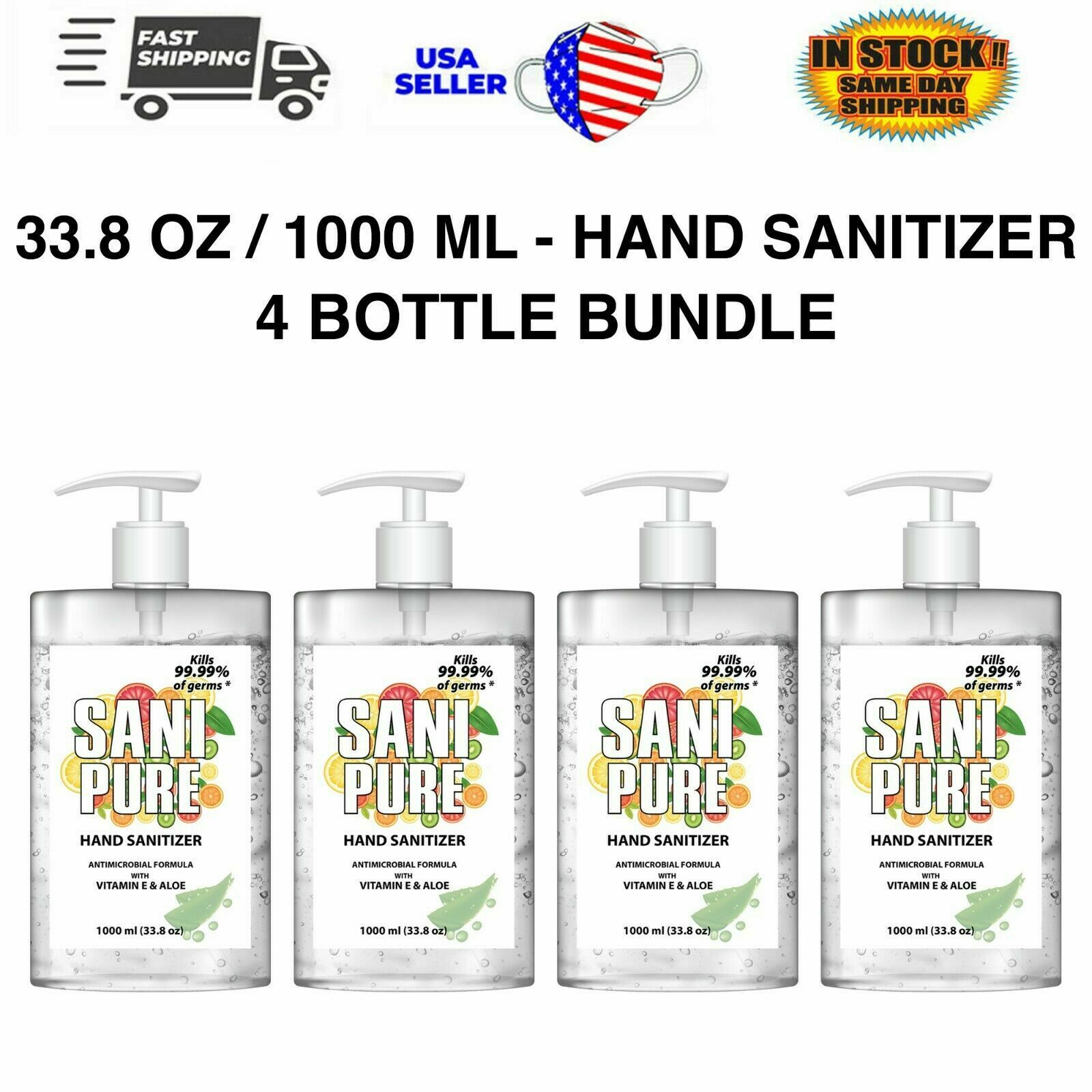 Advanced Hand Sanitizer 33.8 oz / 1000 ml GEL Natural W/ Aloe & Vitamin E - Fresh Stock Dated February 2026