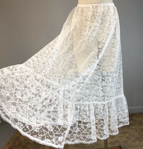 Vintage 80s Skirt White Lace Maxi Sheer Like-a-Virgin  Easy Access of California - Fresh Stock Dated March 2026