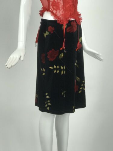 Vintage 90s Black Velvet Skirt With Rose Print Y2K Emo Goth Grunge Style Small - Fresh Stock Dated December 2025