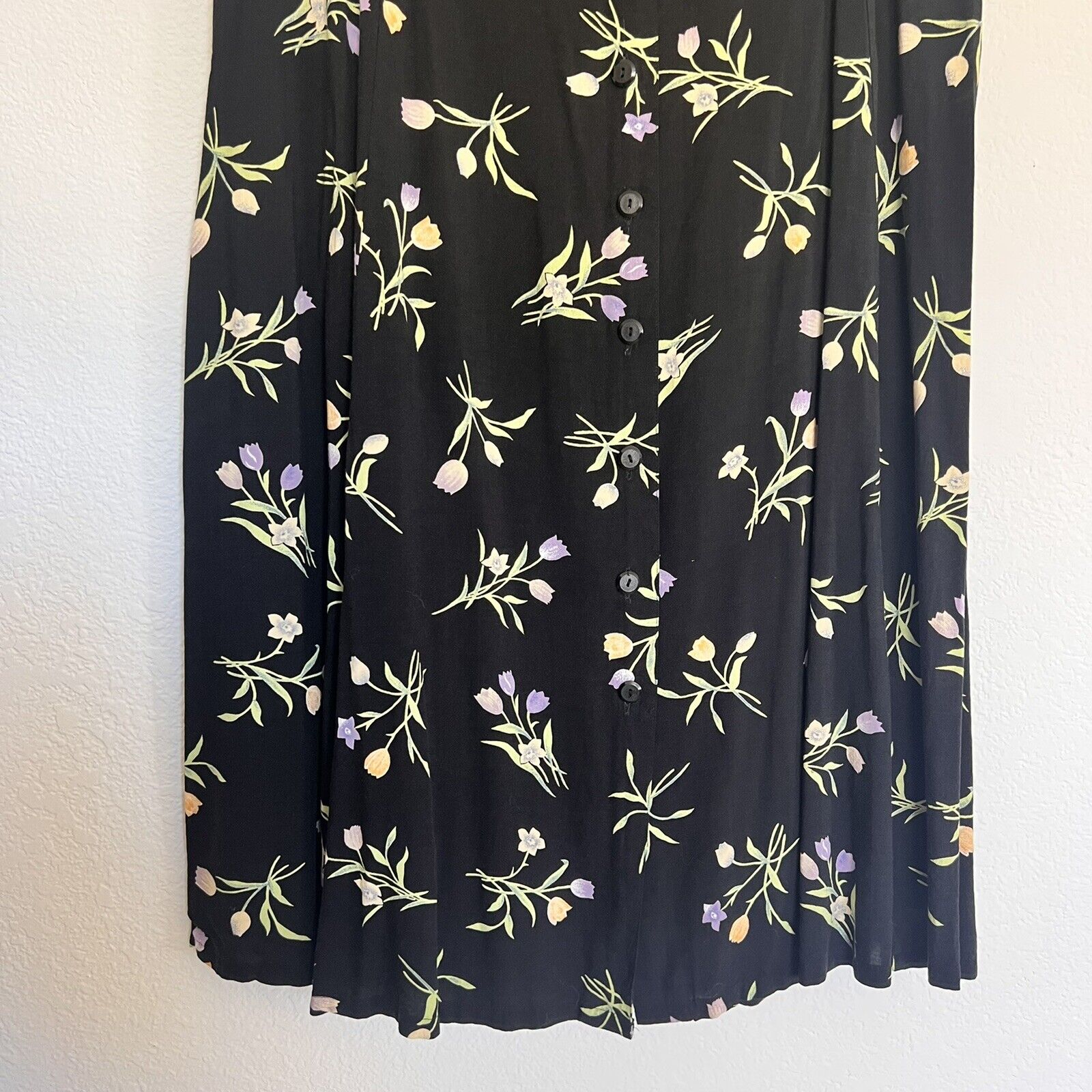 Vintage Fitting Imagine Plus Size Women’s Black Floral Midi Skirt Button Front - Fresh Stock Dated March 2026