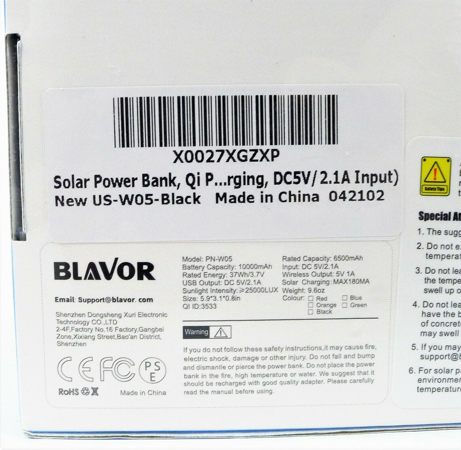 Solar Power Bank Qi Portable Charger 10,000mAh External Battery Pack PN-W05 NEW - Fresh Stock Dated December 2025