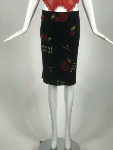 Vintage 90s Black Velvet Skirt With Rose Print Y2K Emo Goth Grunge Style Small - Fresh Stock Dated December 2025