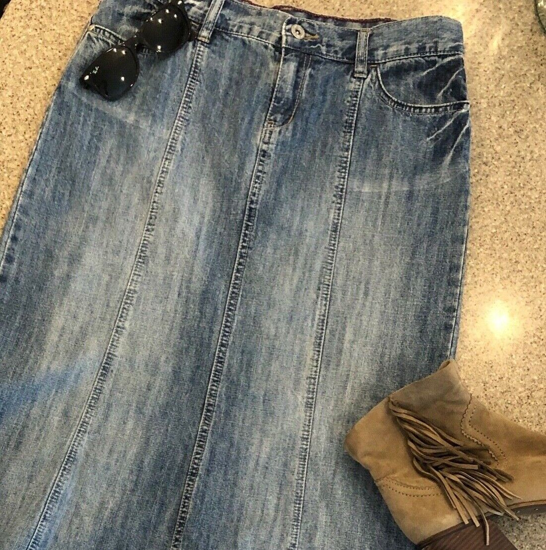 STAMP 10 ~ Vintage Blue Denim Midi Maxi Skirt Sz 4 - Fresh Stock Dated March 2026