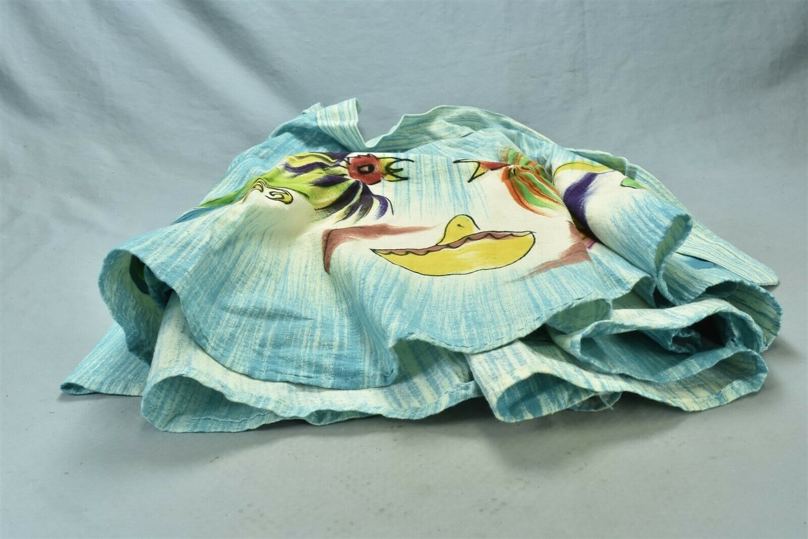 Vintage PAINTED TURQUOISE SKIRT with TIE COLORFUL BIRDS SOMBREROS #01956 - Fresh Stock Dated December 2025