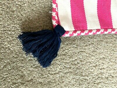 POTTERY BARN KIDS Stripe Tassel Pillow Sham Bright Pink Navy Blue 17