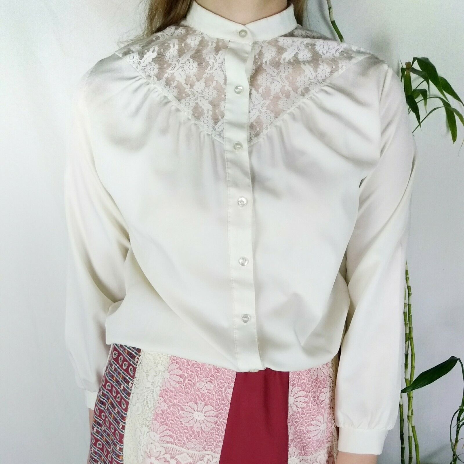 VTG Carefree Fashions Prairie Cottage Core Shirt Skirt Set Patchwork Dark Red - Fresh Stock Dated March 2026