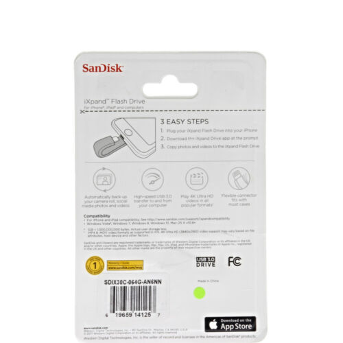 SanDisk iXpand 64GB USB 3.0 Flash Drive For iPhone and iPad - Fresh Stock Dated February 2026