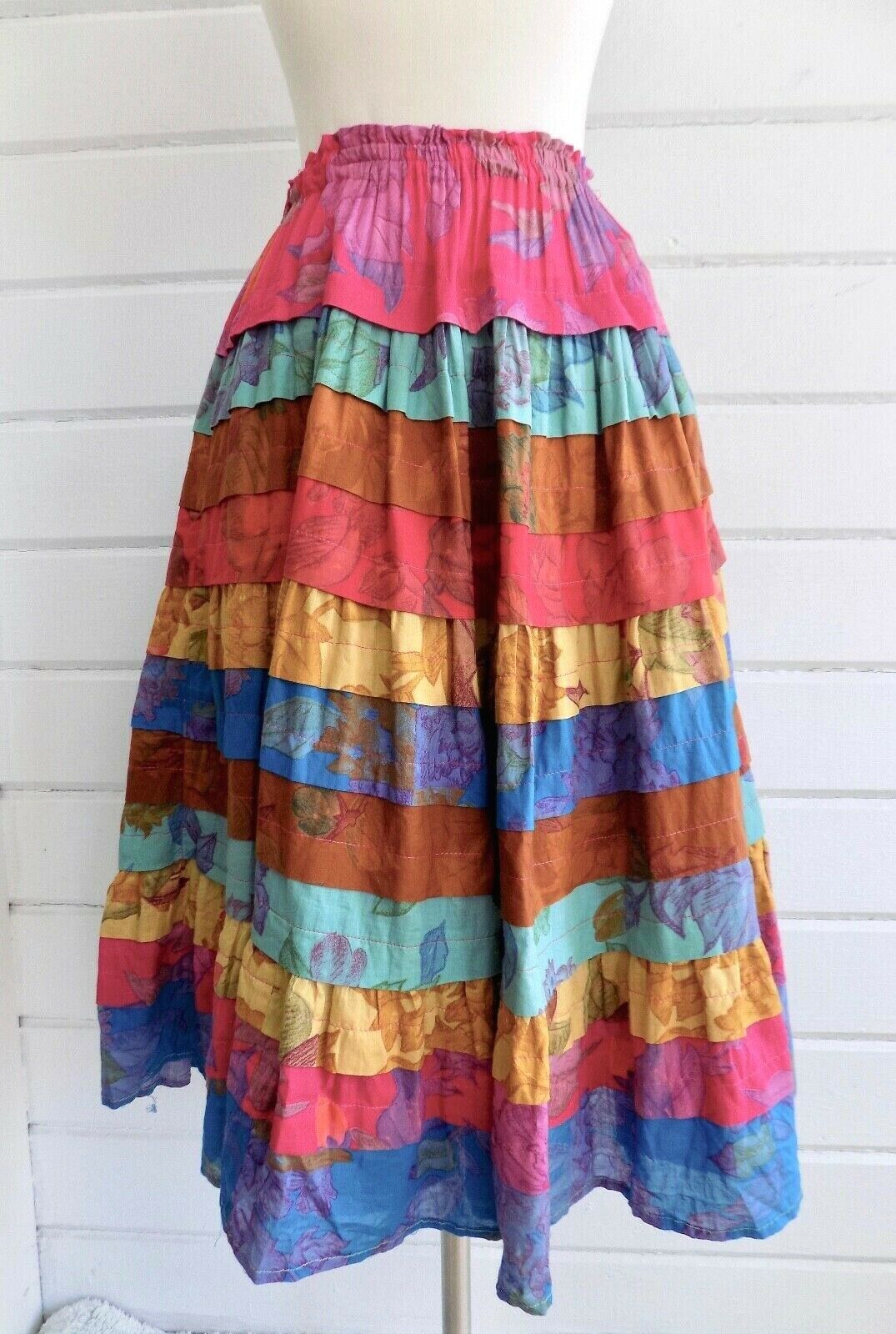 Vtg. CHACOK Colorful Cotton Patchwork Full Skirt Stretch Waist Made In France-0 - Fresh Stock Dated December 2025