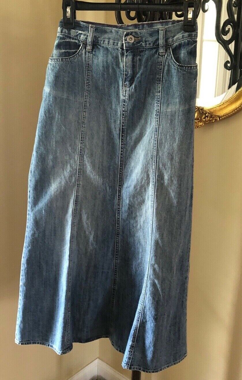 STAMP 10 ~ Vintage Blue Denim Midi Maxi Skirt Sz 4 - Fresh Stock Dated March 2026