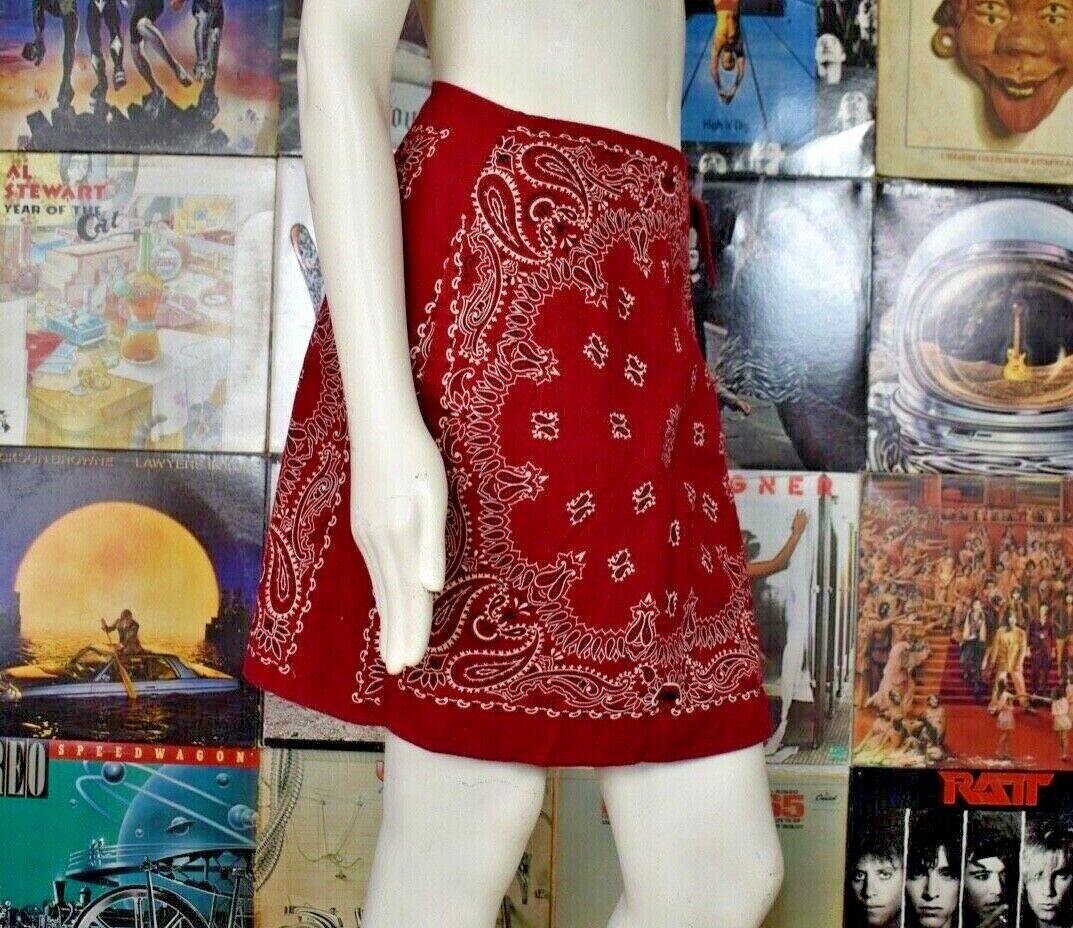 Vintage 90s Denim Republic Red Bandana Print Mini Wrap Skirt Size Large - Fresh Stock Dated February 2026