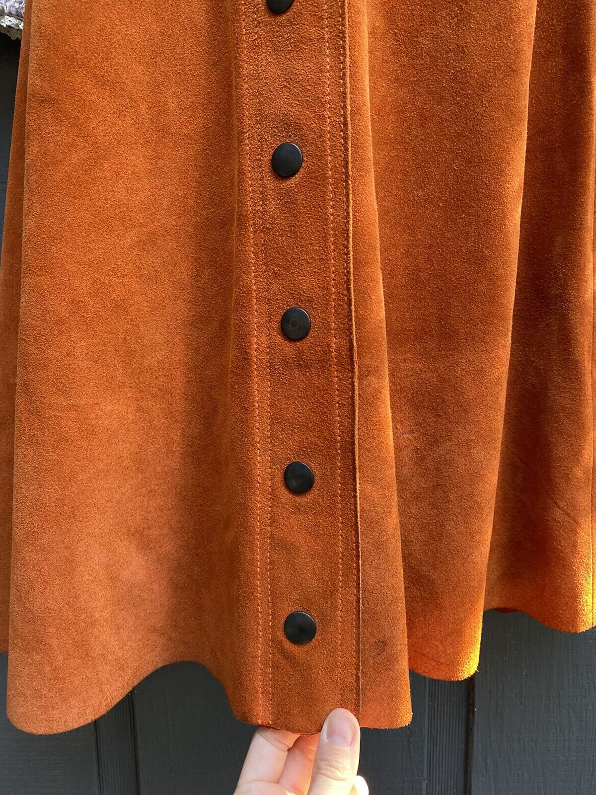 Vintage 60s 70s Rust Suede Leather A-Line Skirt w/ Snaps Western Cowgirl Hippie - Fresh Stock Dated March 2026