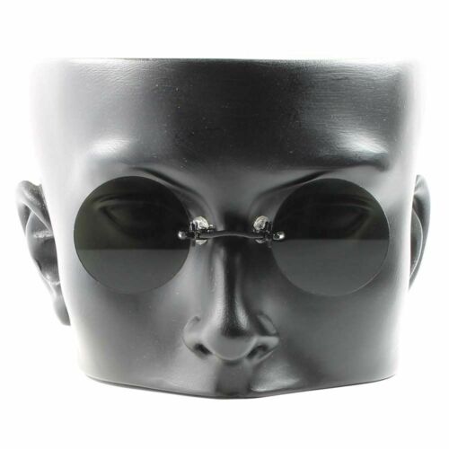 Vintage Retro Frameless Pince Nez Gothic Costume Cosplay Black Round Sun Glasses - Fresh Stock Dated February 2026