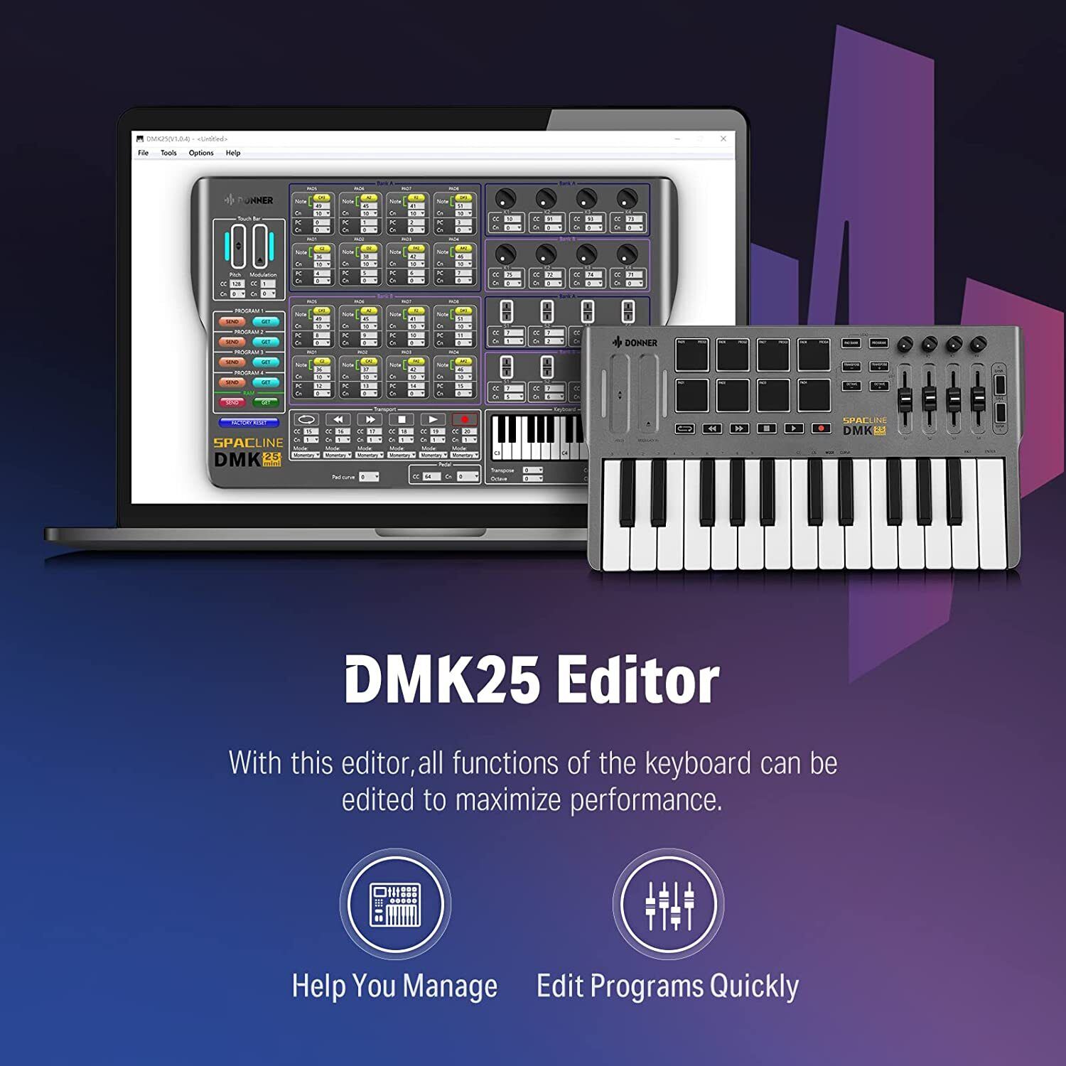 Donner MIDI Keyboard Controller Portable MIDI w/ 25-Keys Tactile Backlit ,DMK25 - Fresh Stock Dated February 2026