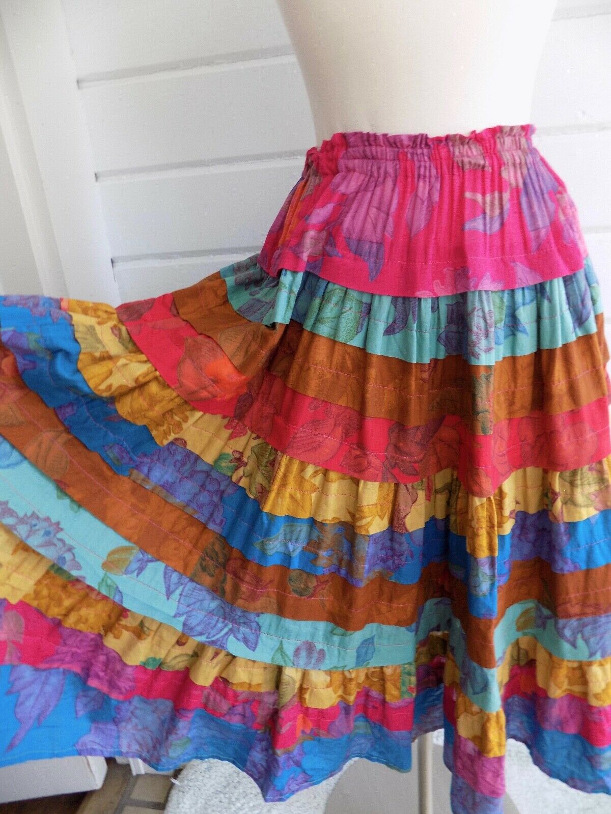 Vtg. CHACOK Colorful Cotton Patchwork Full Skirt Stretch Waist Made In France-0 - Fresh Stock Dated December 2025