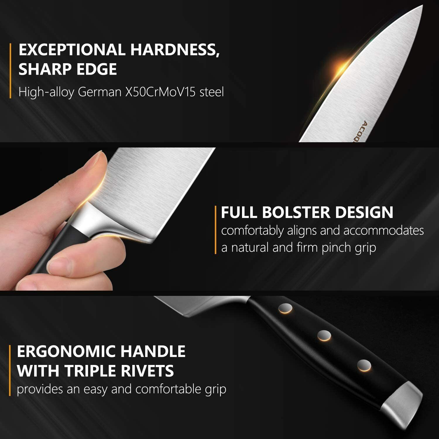 Knife Set, 17-Piece Kitchen Knife Set with Block Wooden German Stainless Steel - Fresh Stock Dated February 2026