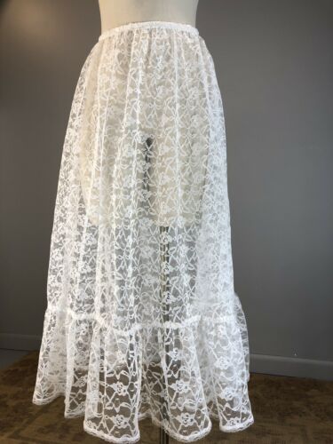 Vintage 80s Skirt White Lace Maxi Sheer Like-a-Virgin  Easy Access of California - Fresh Stock Dated March 2026
