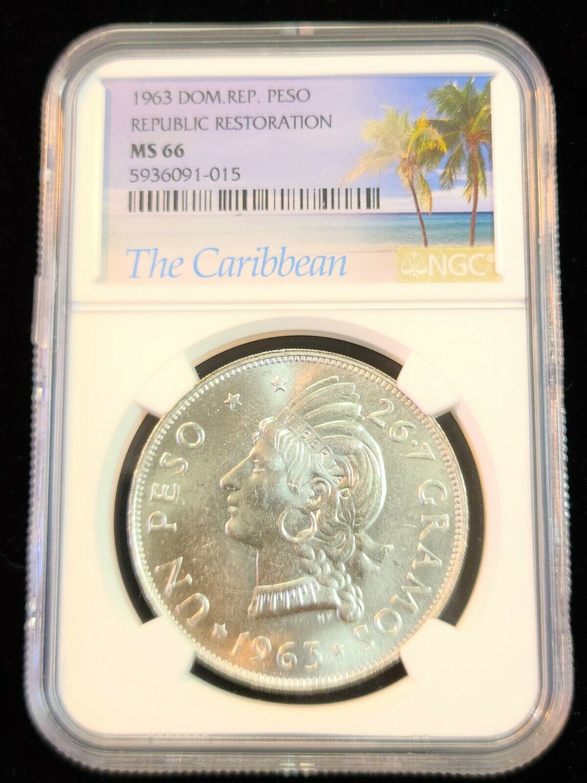 1963 DOMINICAN REPUBLIC SILVER 1 PESO REPUBLIC RESTORATION NGC MS 66 SCARCE GEM - Fresh Stock Dated February 2026