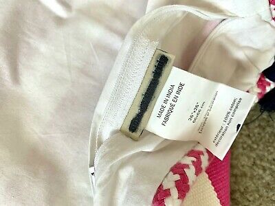 POTTERY BARN KIDS Stripe Tassel Pillow Sham Bright Pink Navy Blue 17