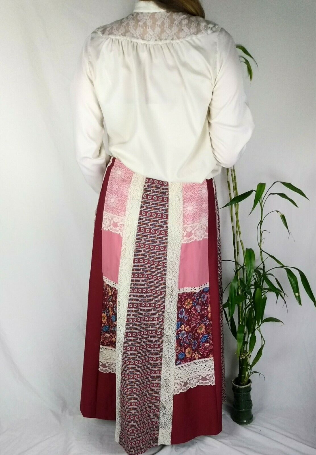 VTG Carefree Fashions Prairie Cottage Core Shirt Skirt Set Patchwork Dark Red - Fresh Stock Dated March 2026