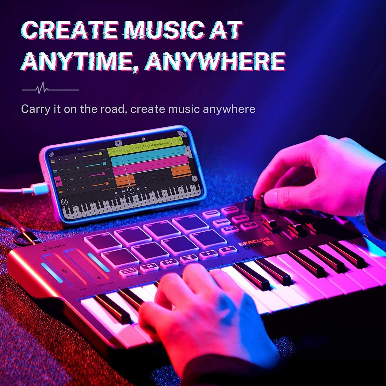 Donner MIDI Keyboard Controller Portable MIDI w/ 25-Keys Tactile Backlit ,DMK25 - Fresh Stock Dated February 2026