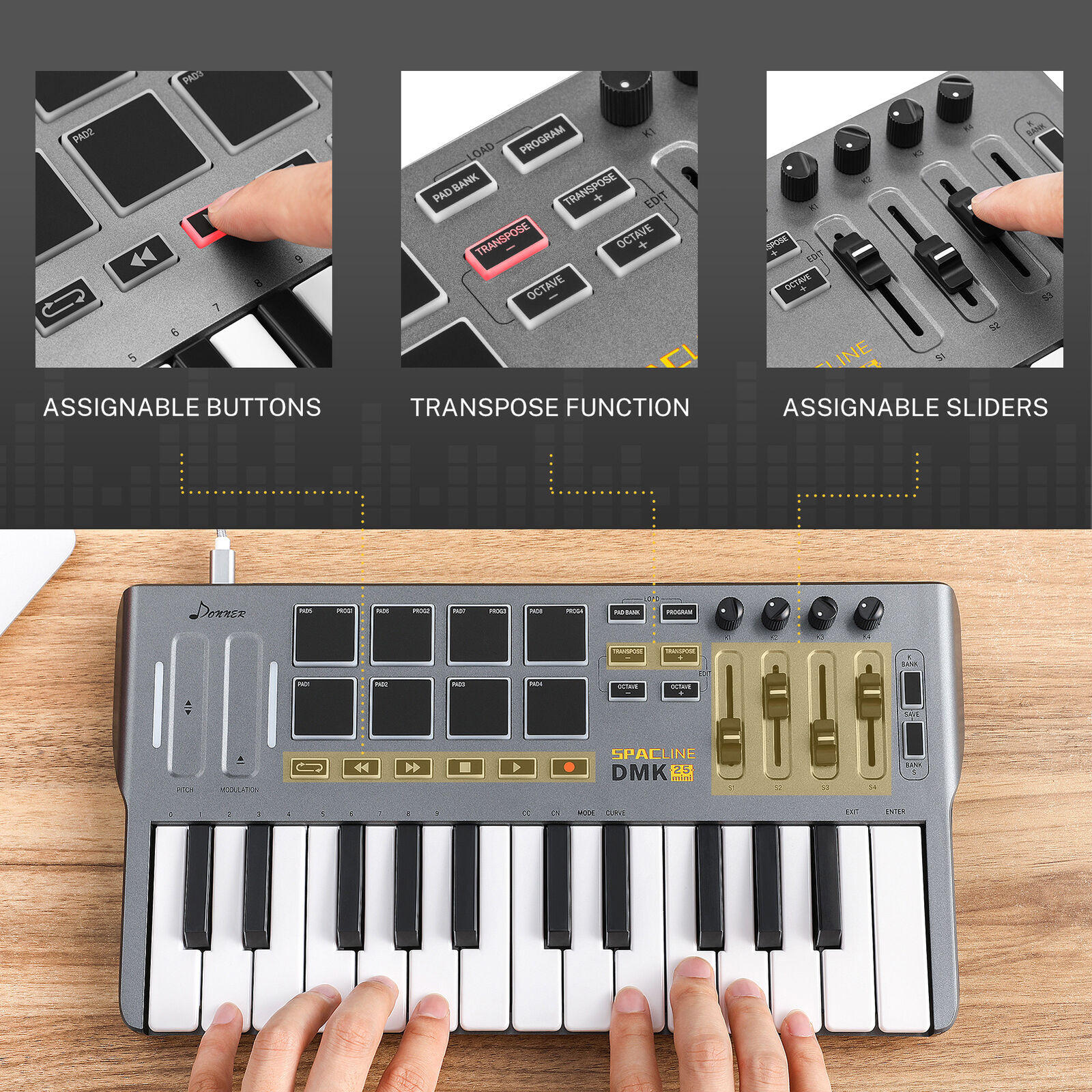 Donner MIDI Keyboard Controller Portable MIDI w/ 25-Keys Tactile Backlit ,DMK25 - Fresh Stock Dated February 2026