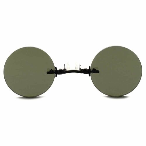 Vintage Retro Frameless Pince Nez Gothic Costume Cosplay Black Round Sun Glasses - Fresh Stock Dated February 2026