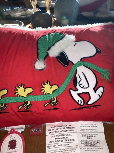 Pottery Barn Kids Peanuts Holiday Snoopy And Woodstock Pillow - Fresh Stock Dated December 2025