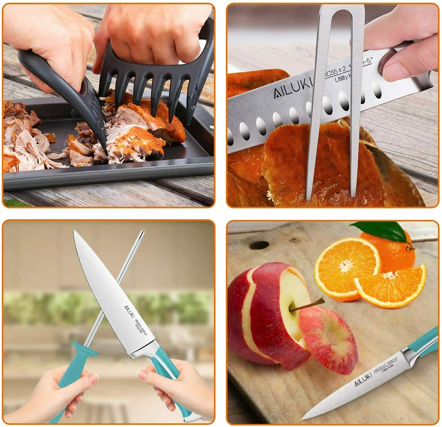 Knife Set, 18-Piece Kitchen Knife Set with Block Wooden German Stainless Steel - Fresh Stock Dated December 2025