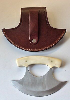 Bone Handle Ulu Knife w/ Genuine Quality Leather Sheath - Fresh Stock Dated December 2025
