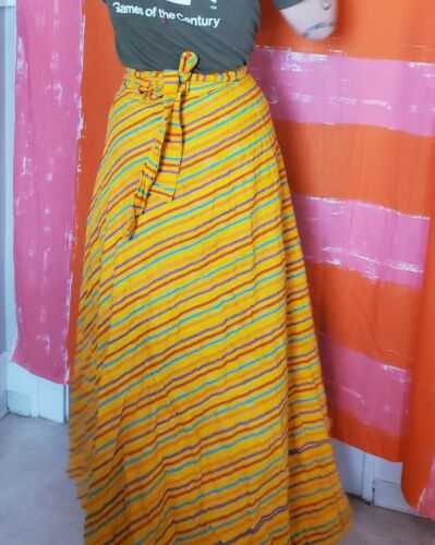 Vintage NOS 1970s Indian Style 100% Cotton Maxi Wrap Skirt Rainbow - Fresh Stock Dated February 2026