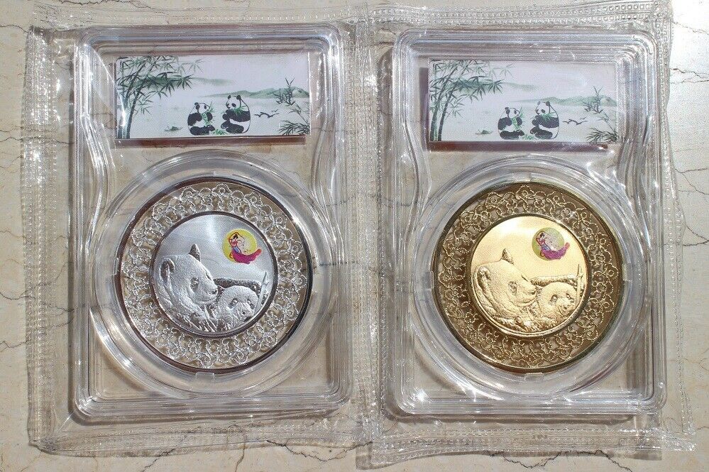 Pair 2020 China 50mm Cu Filament Enamel Panda Medals -Great Wall - Moon Festival - Fresh Stock Dated February 2026