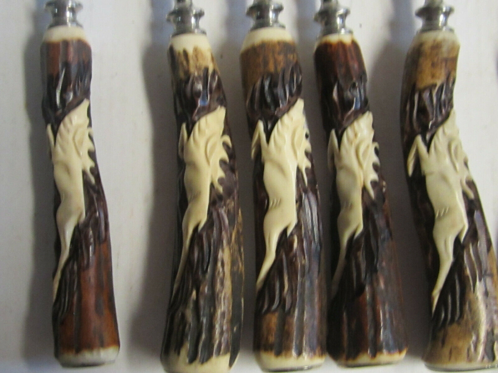 VINTAGE BARON 6 STEAK KNIVES AND 6  FORKS WITH ANTLER HANDLES MADE IN GERMANY - Fresh Stock Dated December 2025