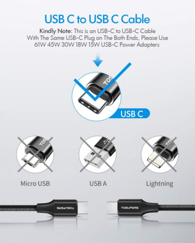 [10ft/3m] Long USB C to C Cable 60W, PD Fast Charging Type C 10ft, Black - Fresh Stock Dated February 2026