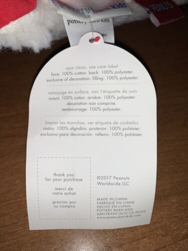 Pottery Barn Kids Peanuts Holiday Snoopy And Woodstock Pillow - Fresh Stock Dated December 2025